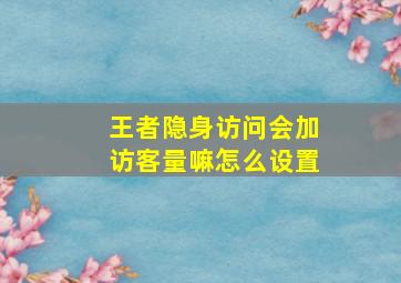 王者隐身访问会加访客量嘛怎么设置