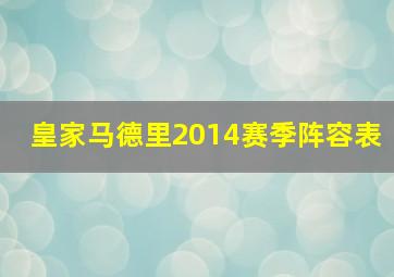 皇家马德里2014赛季阵容表