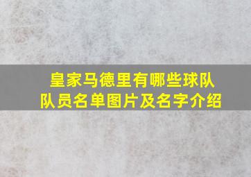 皇家马德里有哪些球队队员名单图片及名字介绍