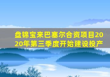 盘锦宝来巴塞尔合资项目2020年第三季度开始建设投产