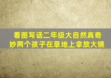 看图写话二年级大自然真奇妙两个孩子在草地上拿放大镜