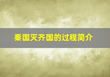 秦国灭齐国的过程简介