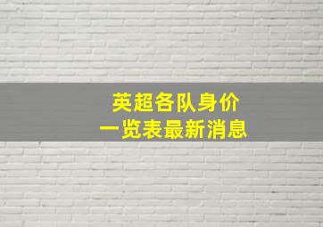 英超各队身价一览表最新消息