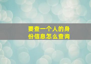 要查一个人的身份信息怎么查询