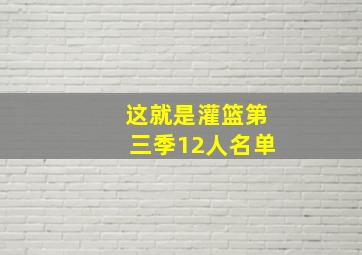 这就是灌篮第三季12人名单