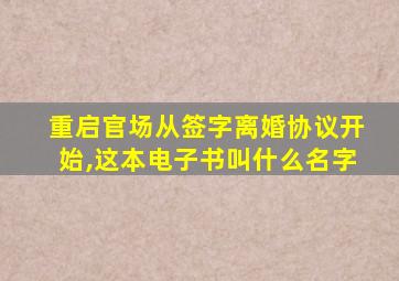 重启官场从签字离婚协议开始,这本电子书叫什么名字