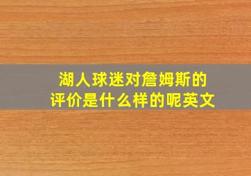 湖人球迷对詹姆斯的评价是什么样的呢英文