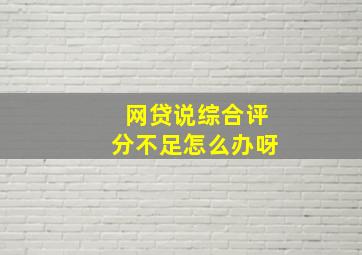 网贷说综合评分不足怎么办呀